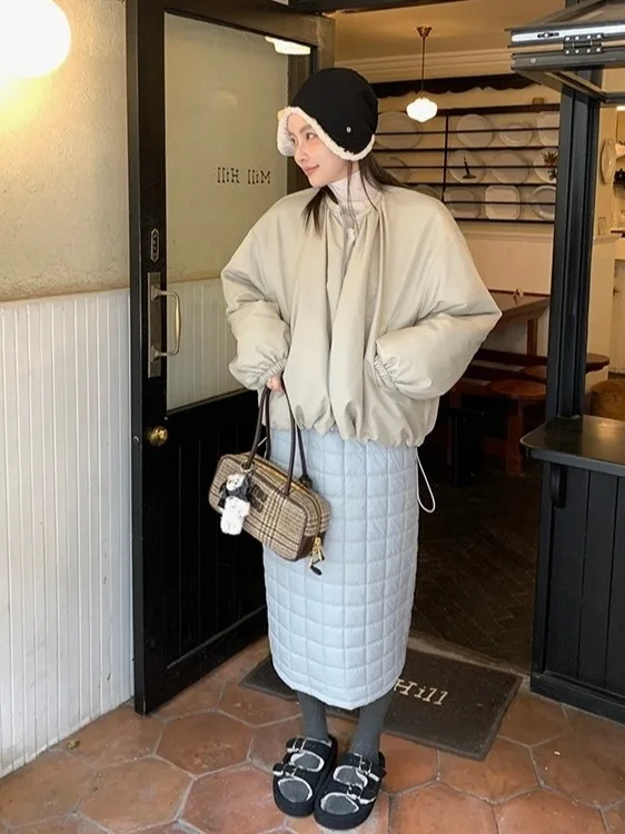 

Новая теплая зимняя женская юбка-миди из хлопка с наполнителем, свободного кроя, ветрозащитная, модная, с высокой талией и эластичным поясом