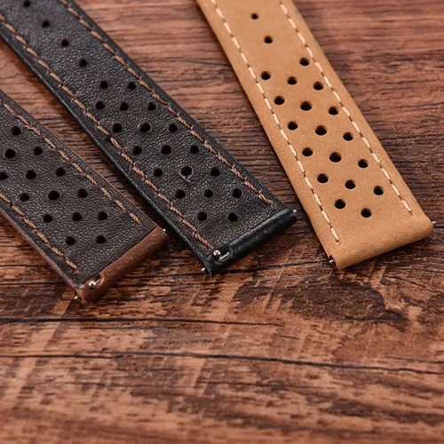 Imagen 2 del producto Correa de reloj de cuero transpirable para Omega para Seiko, correa de reloj de 18mm, 20mm y 22mm, correa de repuesto de liberación rápida