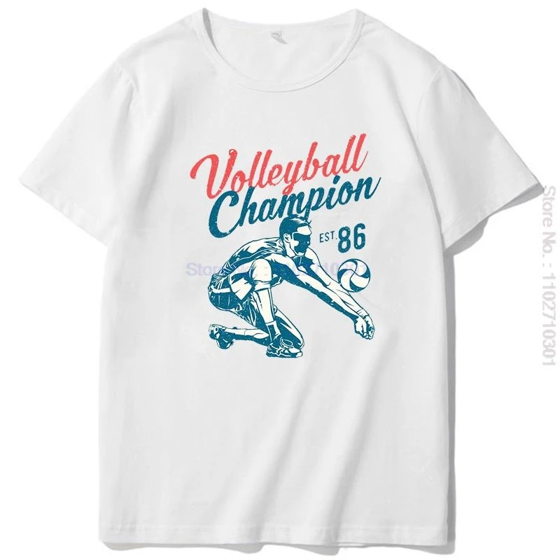 Men's Vintage Volleyball Graphic T-Shirt Summer Fashion Cotton Print Tees New Arrival Casual Tops