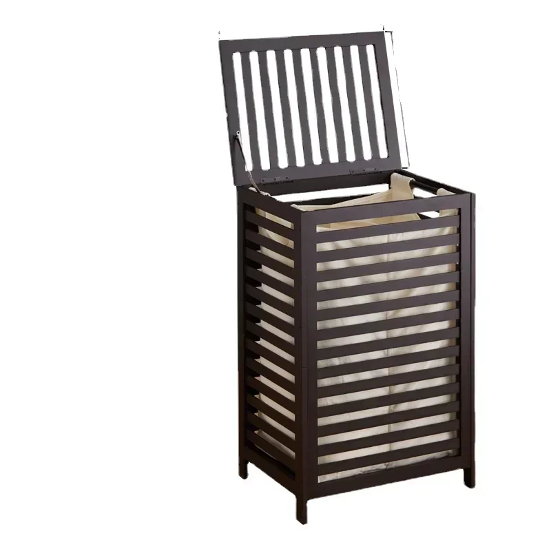 Nordic Style Detachable Laundry Bin with Lid Partitioned Bathroom Organizer Moisture-Proof Bamboo Storage Solution