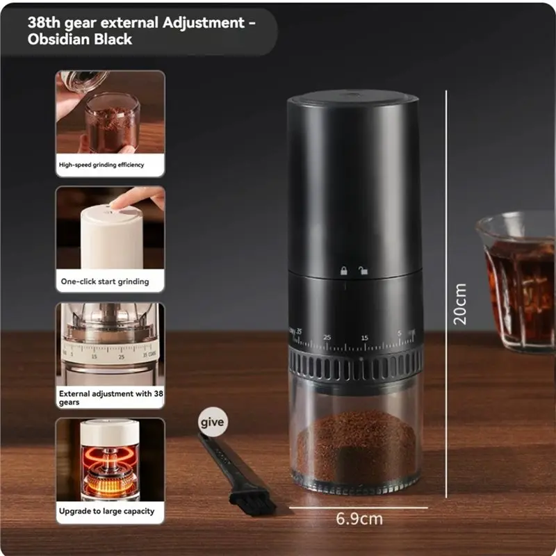 Electric Coffee Grinder Visual Bean Hopper 38 External Grind Settings 1.8X Faster 2000Mah For Travel B-A54Q