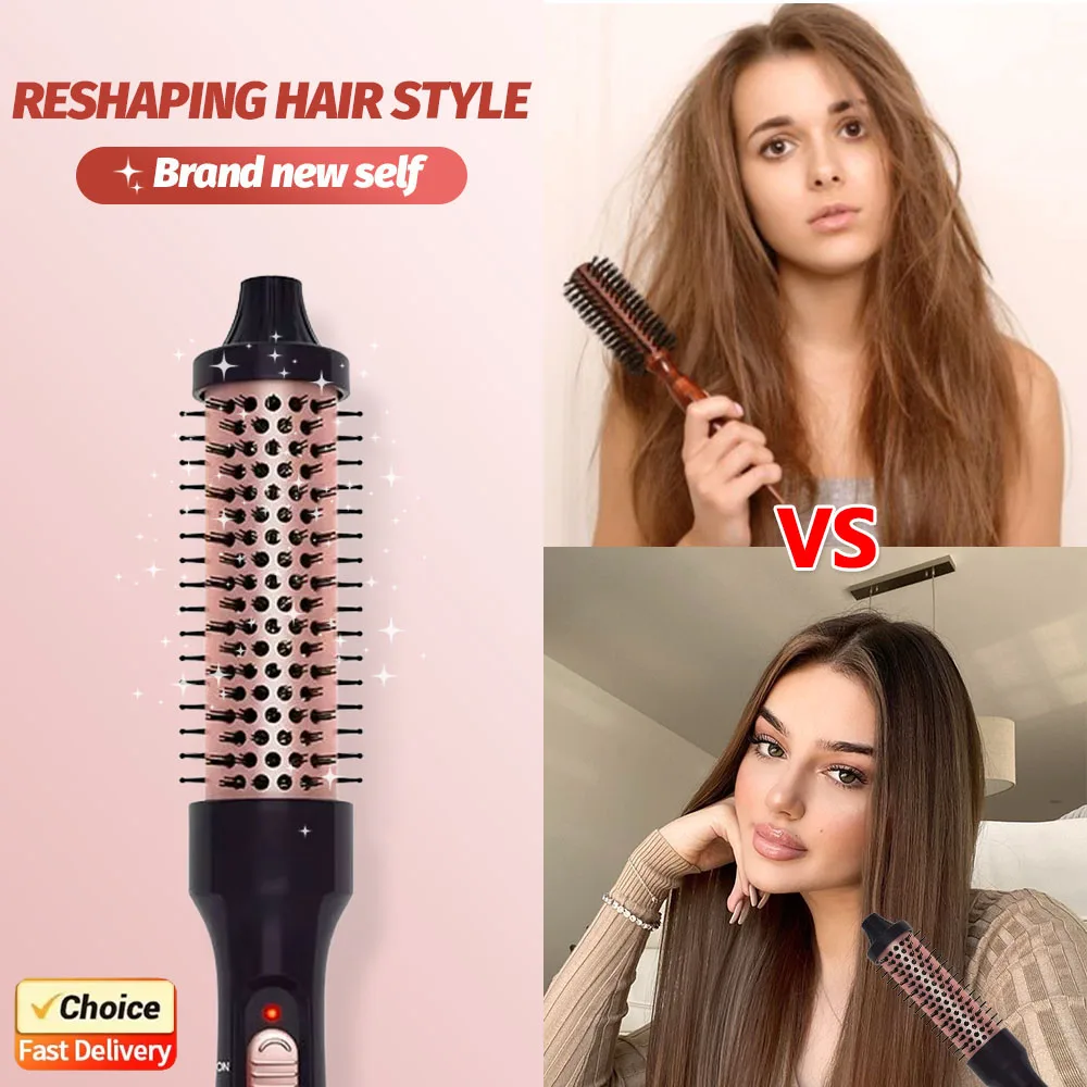 

3 in 1 Thermal Brush Heated Curling Iron Ceramic Hair Curler Volumizing Brush PTC Heating Styling Tool Home Travel Use
