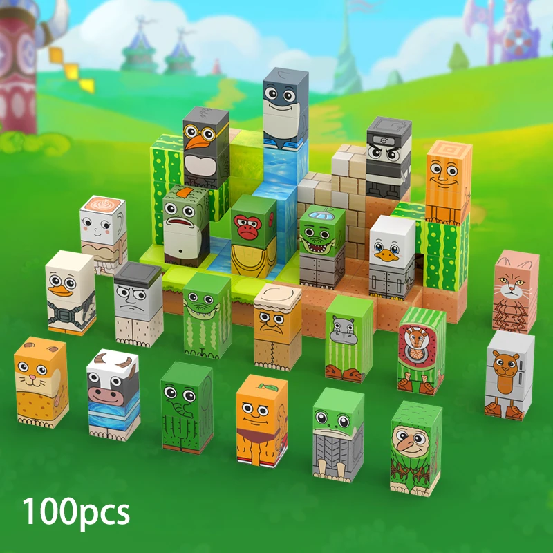 

Tralalero Tralala Brainrot Figures magnetic Block Tung Tung Sahur Build Mine Magnet World Sensory Toys for Toddler Birthday Gift