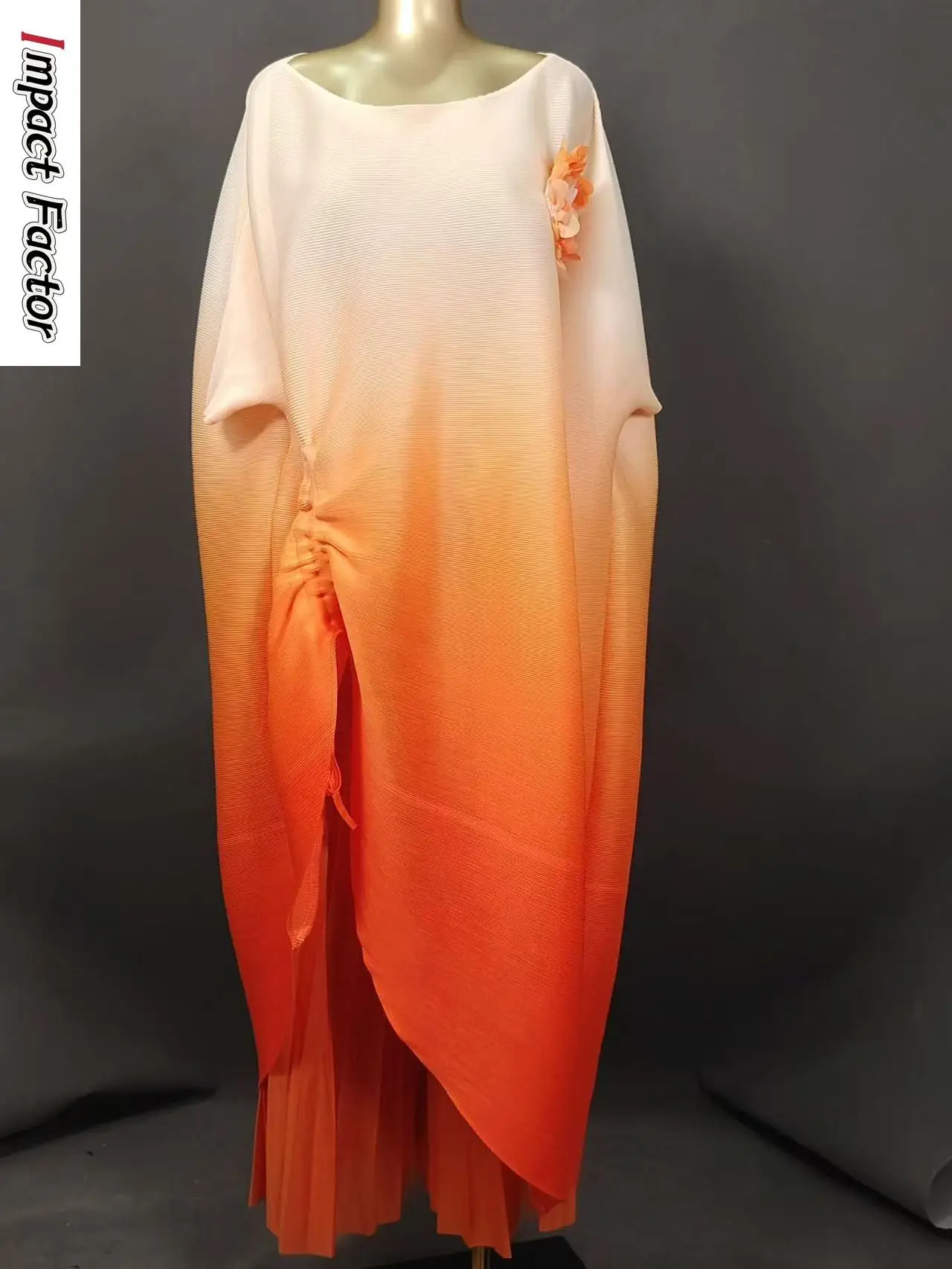 

Miyake 2023, осенний новый свободный костюм с рукавами «летучая мышь», меняющий цвет, модные свободные широкие брюки на шнурке, женская одежда из двух предметов