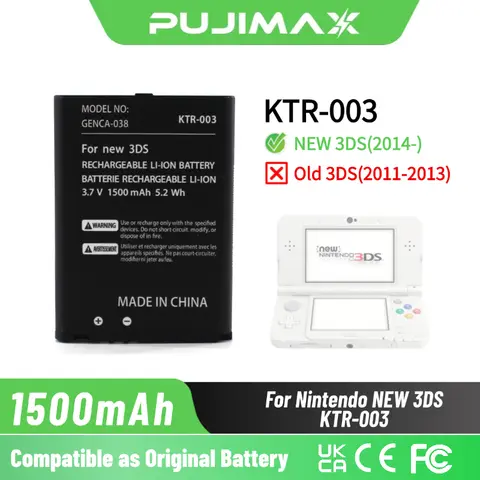 PUJIMAX 1500mAh Rechargeable Battery KTR-003 KTR 003 for Nintendo NEW 3DS 2014 Game Console Lithium Built-in Batteries