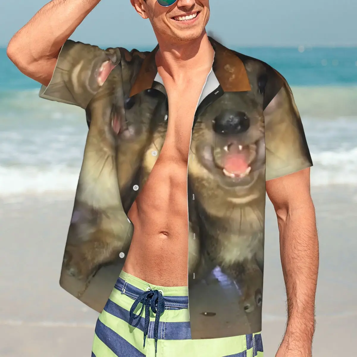 

Rock Hyrax Funny Meme Hawaiian Shirts Casual Men Short Sleeve Shirt for Summer Beach Men's Lapel Tops