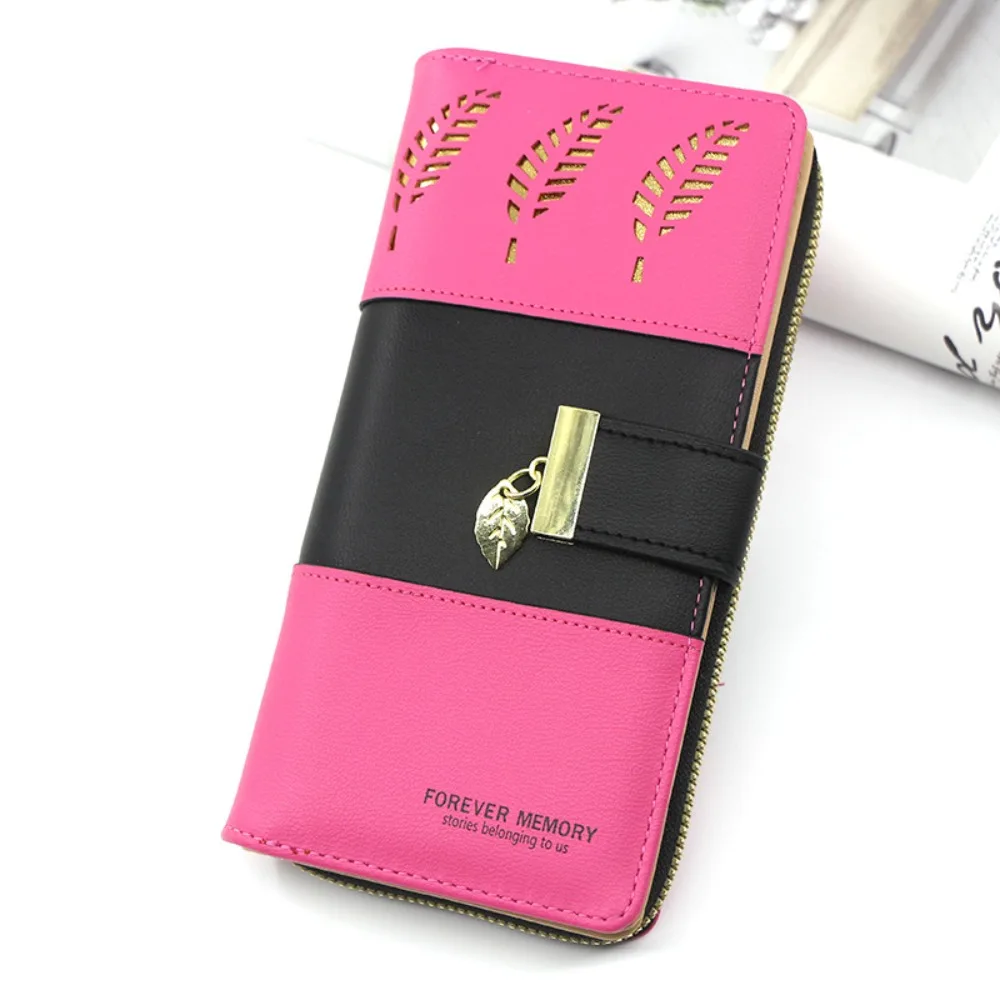 

New Long Long Wallet Hollow Leaf Zipper Buckle Ladies Purse Multi-function Handheld Bag Women's Girls