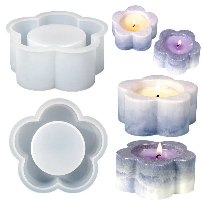 3D Plum Blossom shaped Cylindrical Pen Holder Candle Cup Silicone Mold DIY Storage Jar Home Crafts Ornament Concrete Gypsum Mold view 2