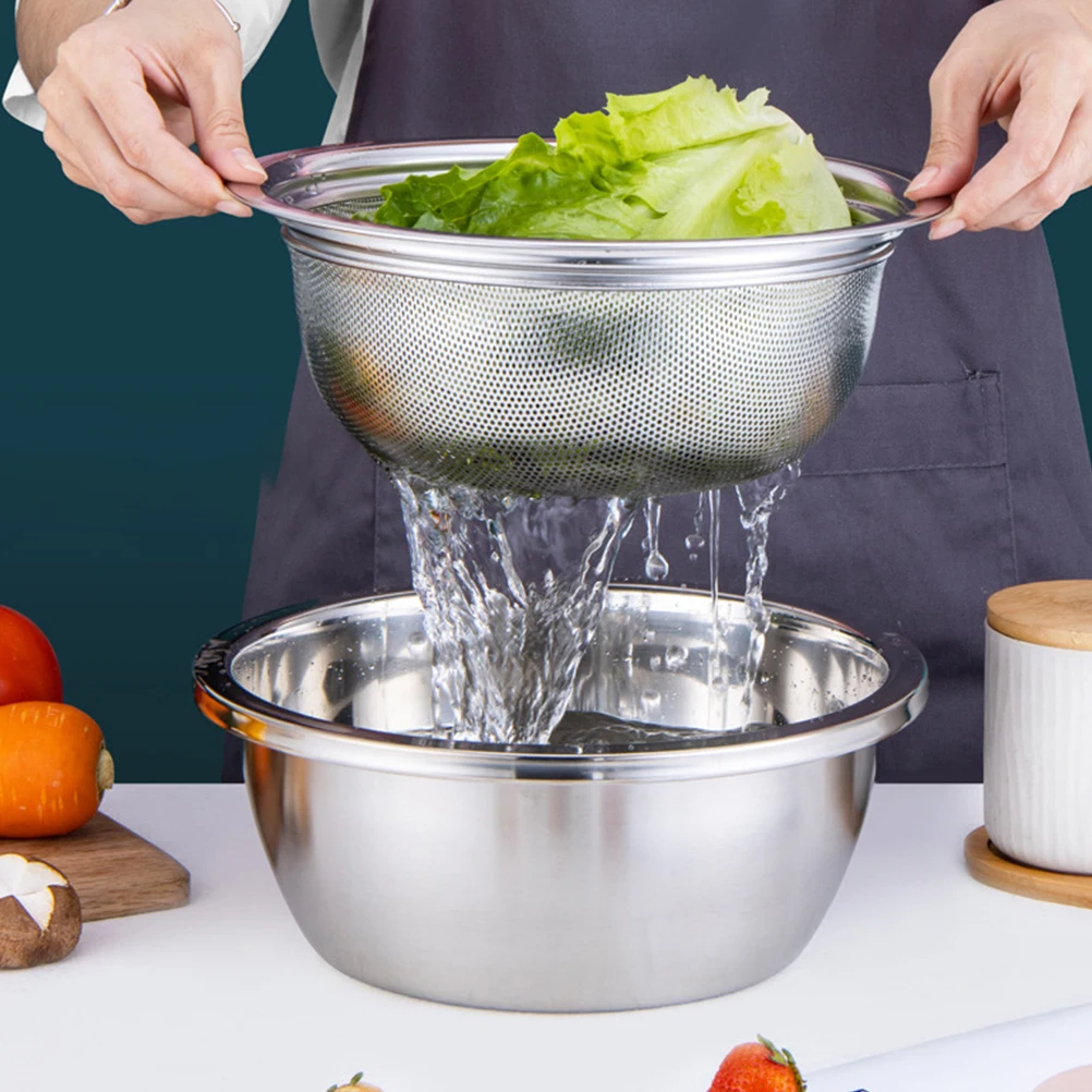 

1 set Grater Basin Set Stainless Steel Drain Basket Vegetable Washer Multifunctional Kitchen Tool Reusable Strainer