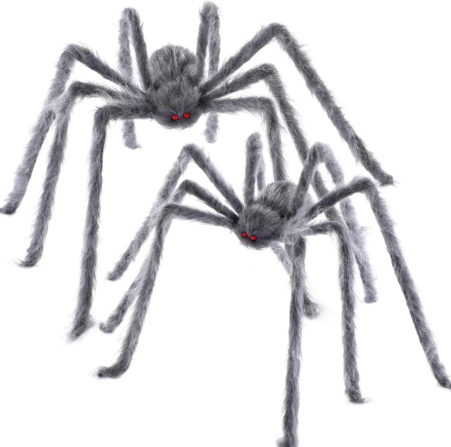 Sloosh 2er-Pack 5 Fuß Halloween-Außendekorationen, haarige graue Spinnen, gruselige, künstliche, riesige Spinnen, Requisiten für Spukhäuser, Halloween-Rasen-, Veranda-, Hof-, Garten- und Baumschmuck,