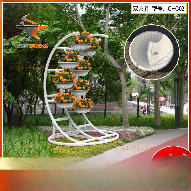 Flower watcher double Xuanyue large wrought iron flower stand street decoration combination multi-layer flower box