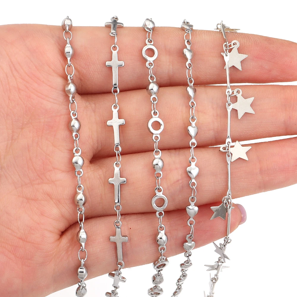 

2m Design Stainless Steel Chains Cross Chains Heart Chains Round Beads Chains Stars Chains For DIY Necklace Bracelet Maskchain