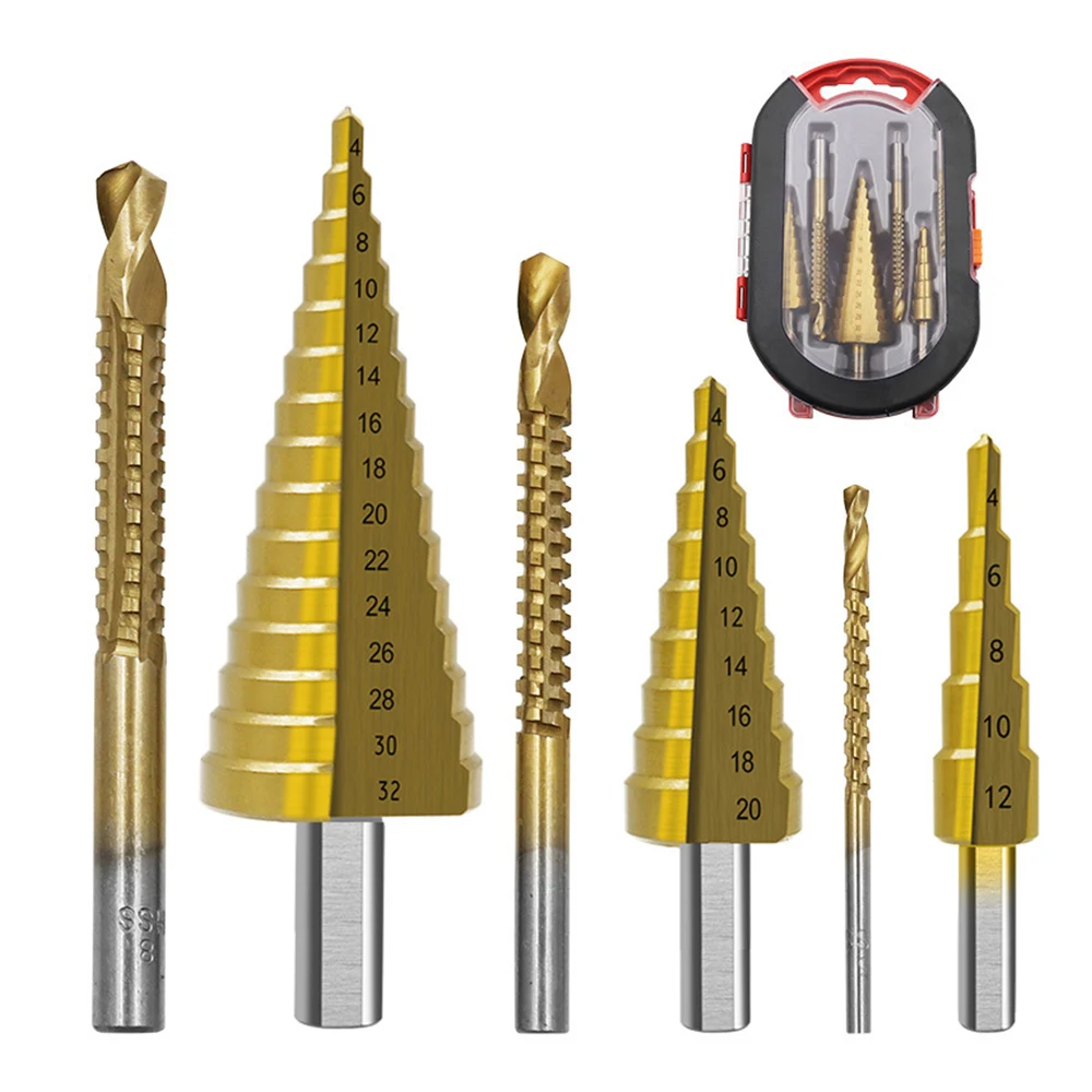 

6PCS Straight Groove Drill Bit Set HSS Titanium Coated Wood Metal Plastic Multiple Hole Sizes Hole Cutter Core Drilling Tools