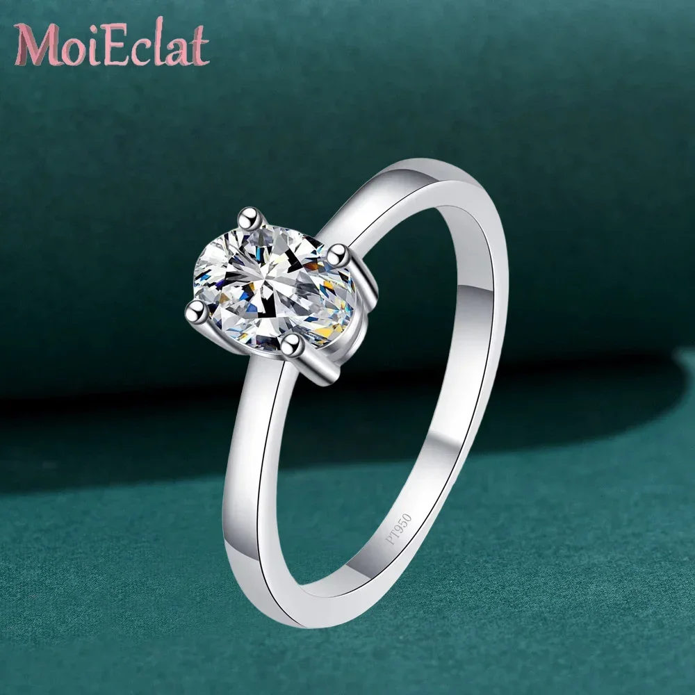 

Роскошное платиновое кольцо Pt950 для женщин с муассанитами в форме голубиного яйца весом 1 карат, изысканные ювелирные украшения, подарок на день рождения или вечеринку для девушки