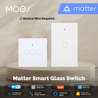 MOES Tuya WiFi Matter EU/US Smart Light Glass Switch Touch Panel Fireproof Neutral Wire Require Support Alexa GoogleHome Homekit