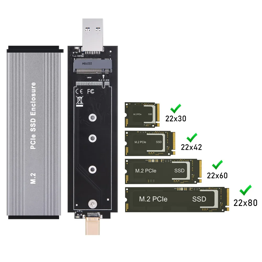 

Aluminum Alloy M.2 NVMe SSD Enclosure Type C Dual Connector USB3.2 Gen2 Enclosure (Not Inclube Hard Disk) HDD Enclosure
