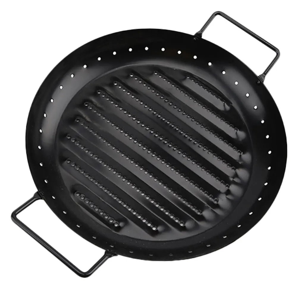 

Carbon Steel Grilling Pan Durable BBQ Tool Flat Base Camping Roasting Home Bakeware Vegetables Kabobs Meats Easy Cleaning High