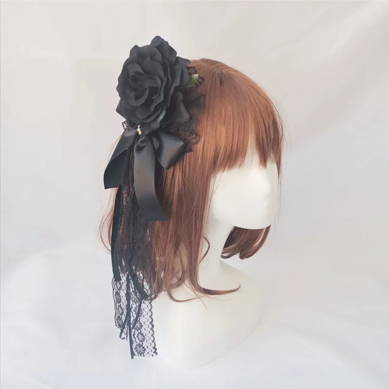 Palace Style Lolita Cla Hair Accessories Velvet Rose Flower Ball Hairpin Gothic Lolita Hair Accessories Dark Gothic Style Access