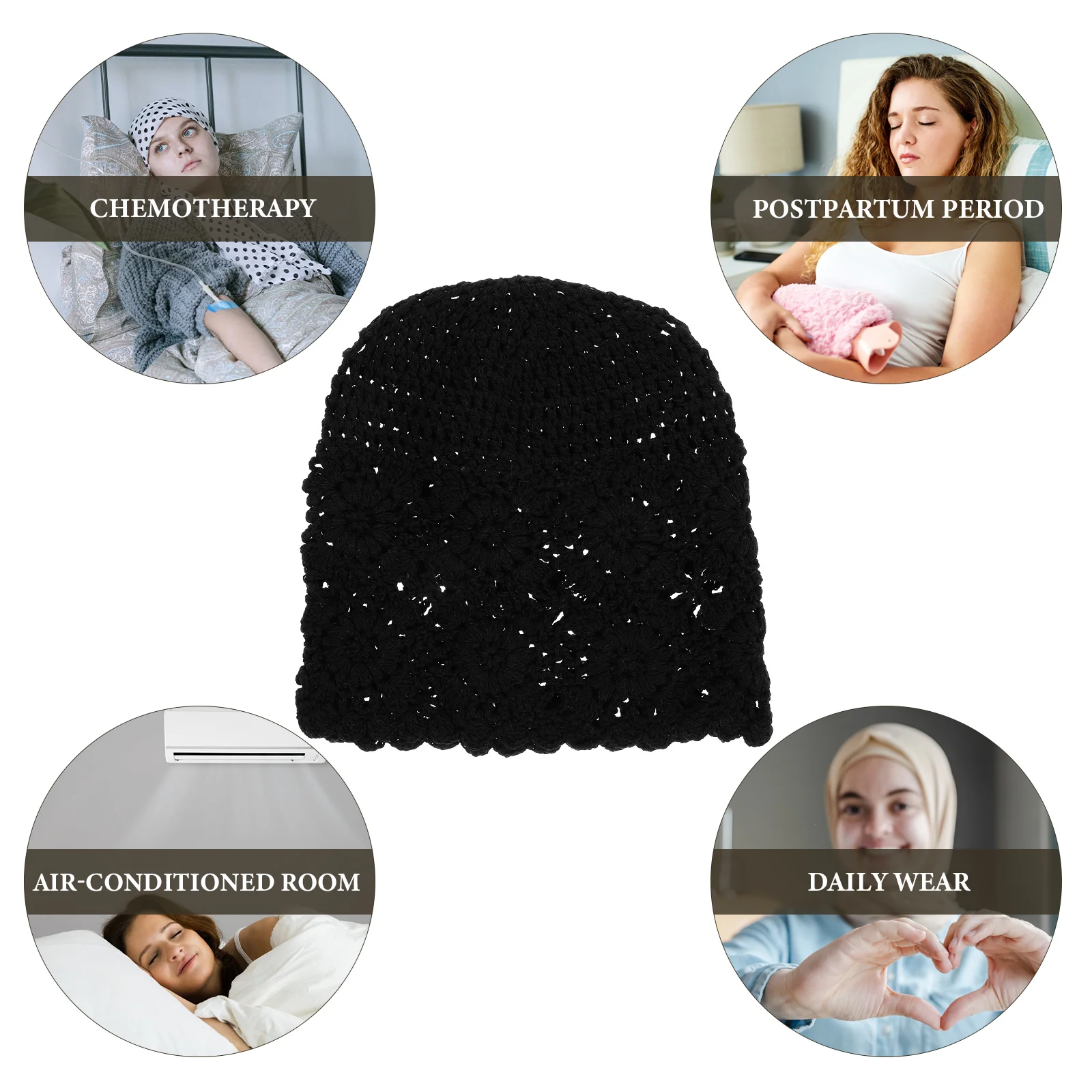 

Black Satin Women Turban Lightweight Cotton Pile Cap Hair Women Turban Hat Cover Sleep Travel Bath Hat Home Use