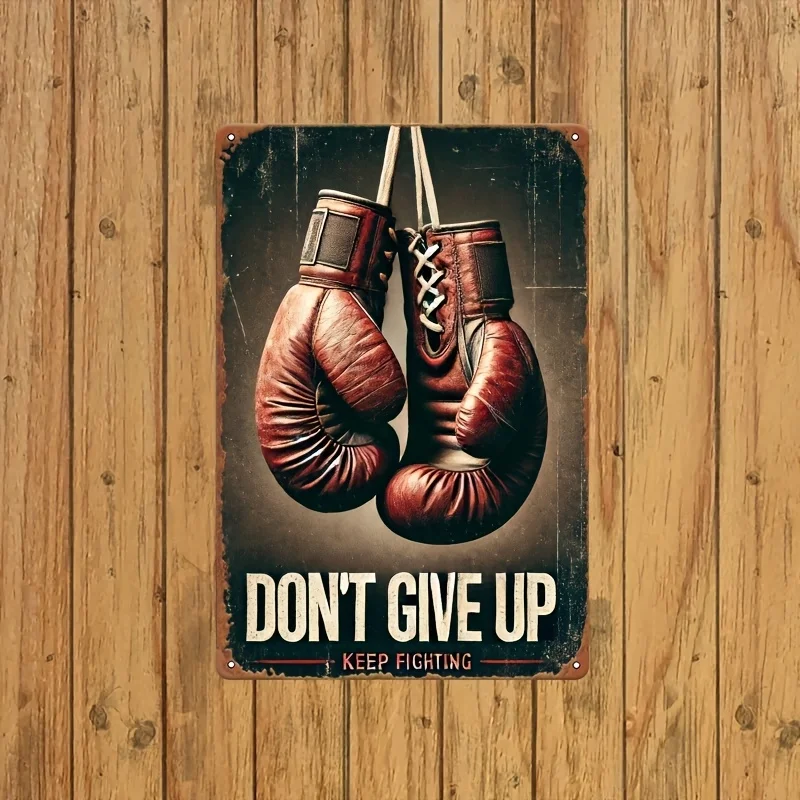 Vintage Red Boxing Gloves Metal Wall Sign with 