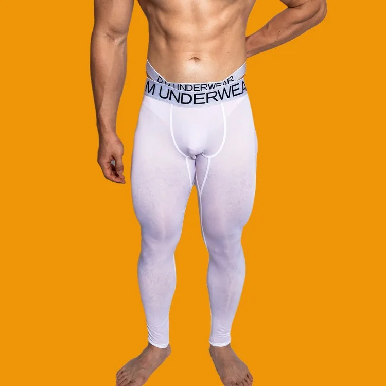 Men's Long Johns Sexy Low Waist Ice Silk Thin Stretchy Tights Silky Leggings Male Personality Transparent Underwear