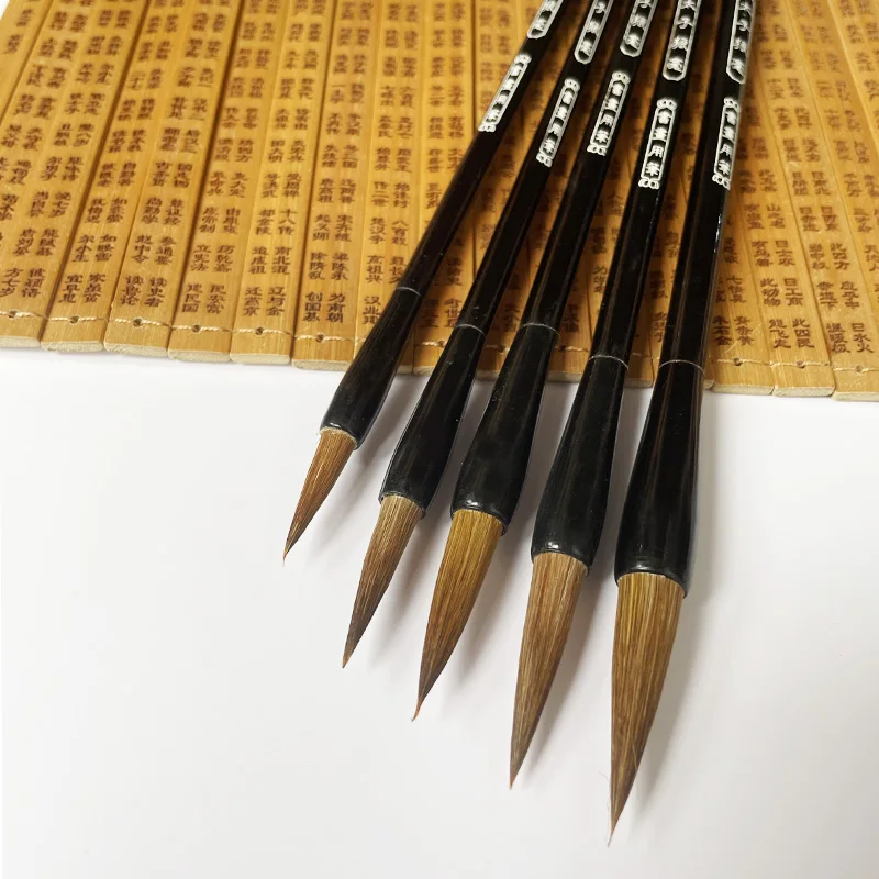 5Pcs Chinesische Kalligraphie Pinsel Stift Mit Woolen Haar und Wiesel Haar Medium Regelmäßige Schreiben Pinsel Für Student Schule liefert