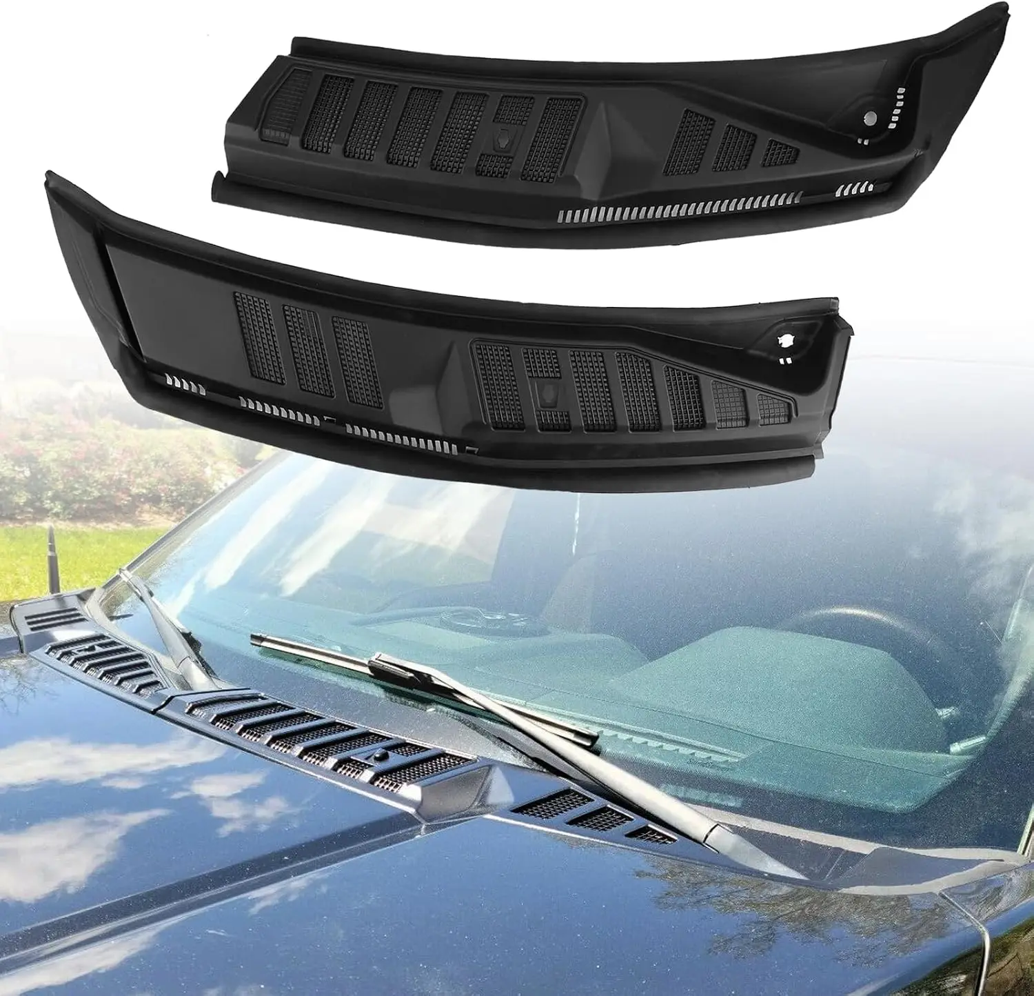 Windshield Wiper Cowl Panel Grille Compatible with Ford F-150 2015-2020 Left & Right Front Outer Window Cover Insert Panel F150
