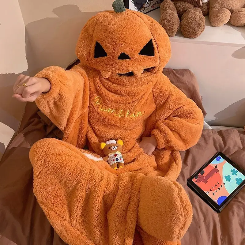 

Универсальный женский плюшевый комбинезон-пижама с капюшоном, утепленный, забавный, милый, для сна и отдыха, для девочек-подростков, осень-зима