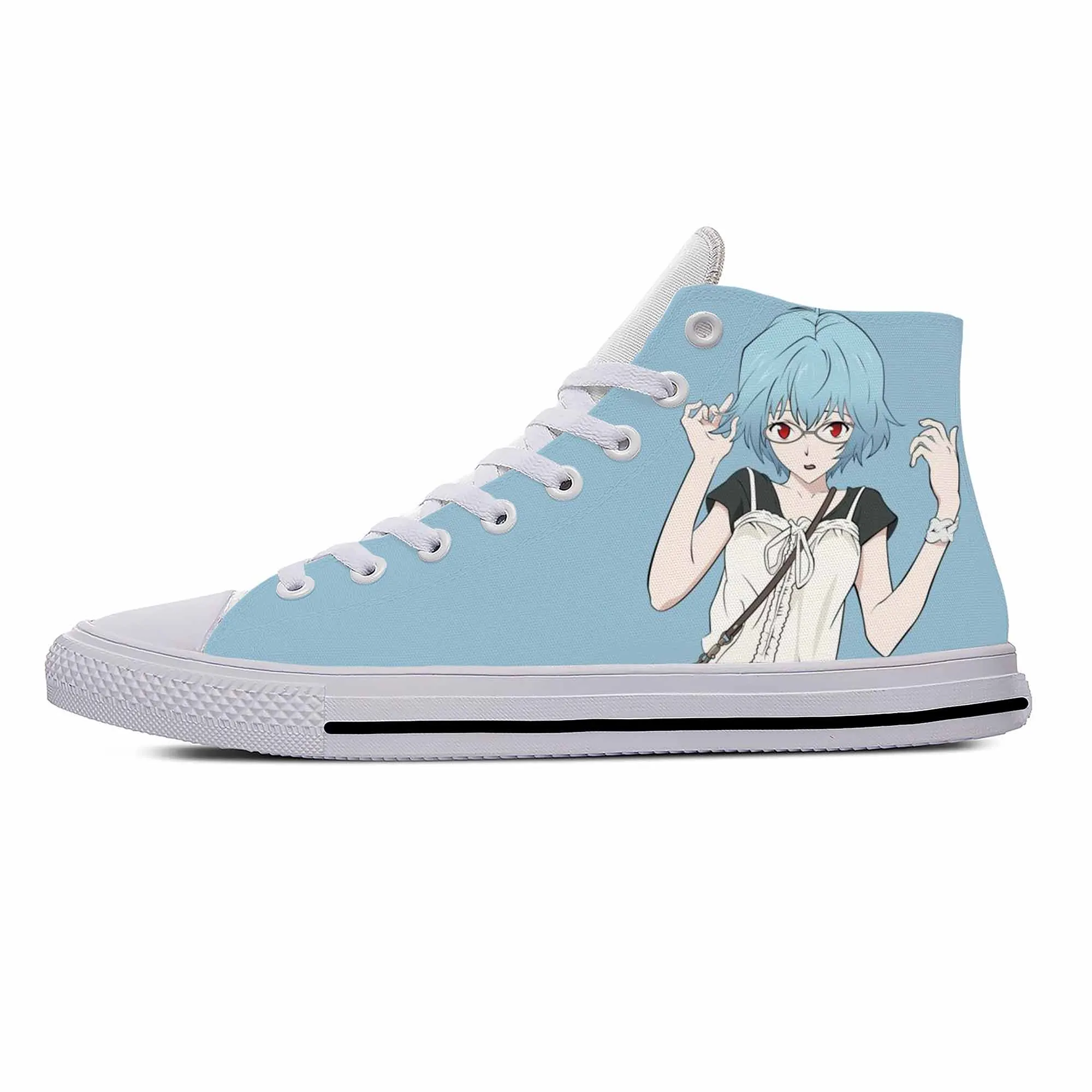 Sepatu kain kasual mode Anime Jepang Manga Ayanami Rei sepatu atasan tinggi ringan bersirkulasi motif 3D Sneakers Pria Wanita