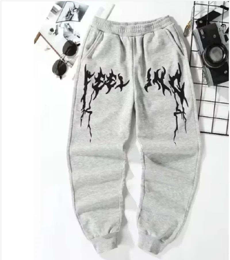 

2025 American Knitted Sports Printed Pattern Casual Solid Color Men's Tight Strap Loose Multi functional Pullstring Pants