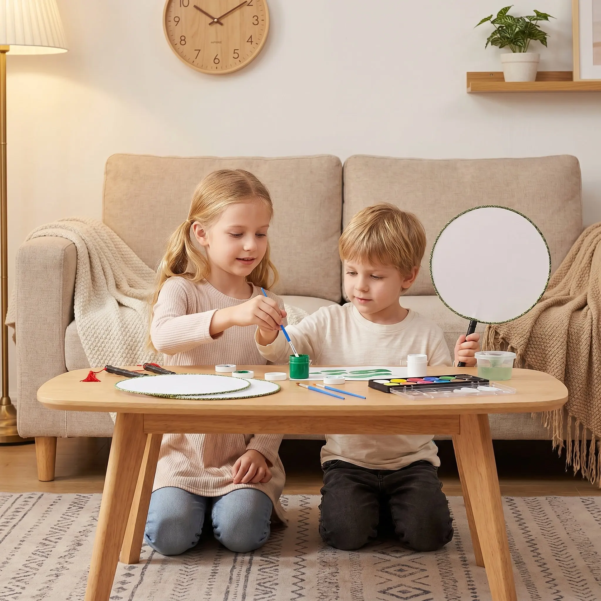 10 個ペイントファン白ラウンドハンドヘルドシルク布 DIY - Art Craft For Kindergarten のレビューと価格