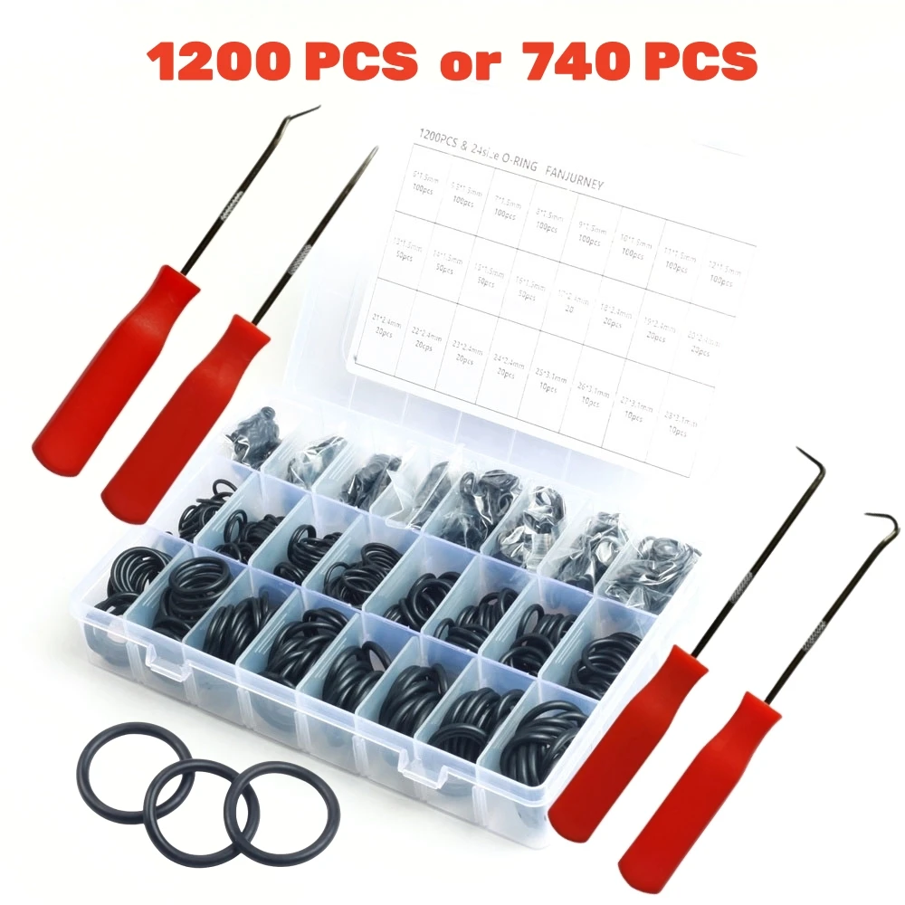 740pcs 1200PCS Boxed Nitrile Rubber O-ring Kit NBR Seal Gasket Oring For Car Auto Vehicle Repair Oil Resistant O Ring Set