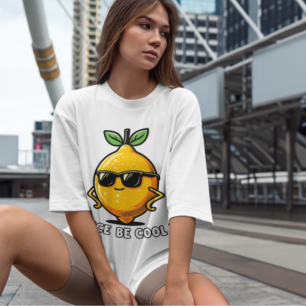 

Juice Be Cool Printed TShirt Oversized Fruit Pun Graphic Tees for Women Tops Chill Streetwear Street Fashion T-shirt