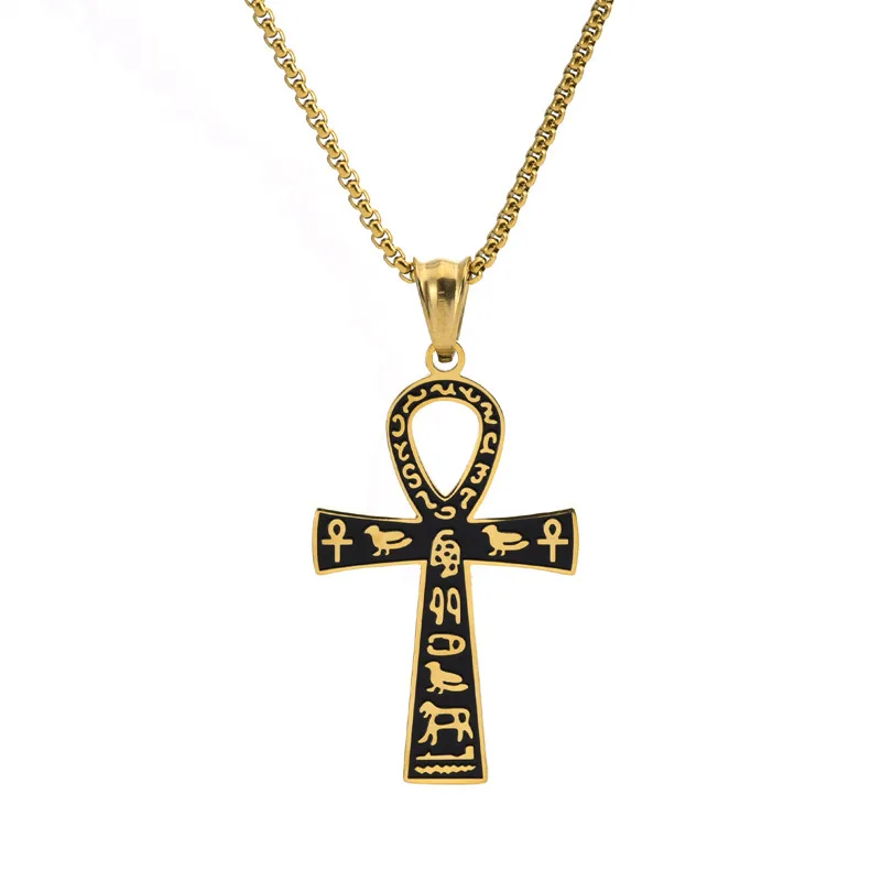 Modische ägyptische Ankh-Halskette für Herren, Edelstahl-Kreuzanhänger, Box-Kette, wasserdichter Gebetsschmuck für Damen, Accessoires – Detail 4