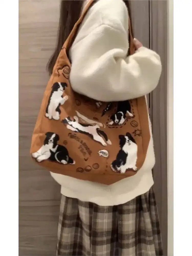 

Bloom Haruku Cat Print Handbag Women Hot Girls Large Capacity Brown Shoulder Bags Purse Ladies Vintage Y2k Messenger Bag New