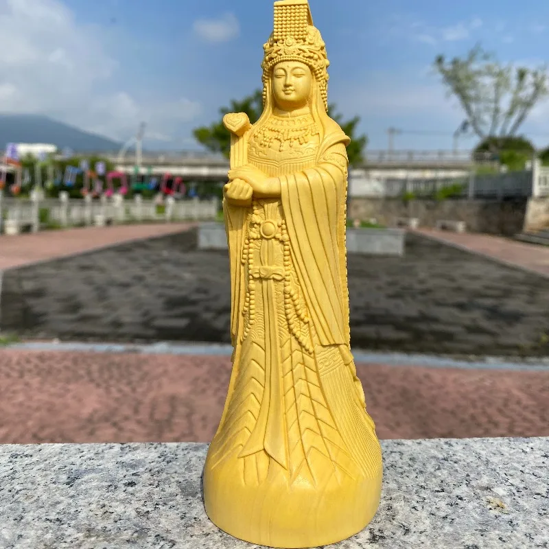 Estatua de Mazu tallada a mano en boj - 7.09"x2.36"x2.56" Escultura de la Diosa del Mar, Decoración del Hogar, Adorno para Mueble de TV, Estatuilla de la Suerte