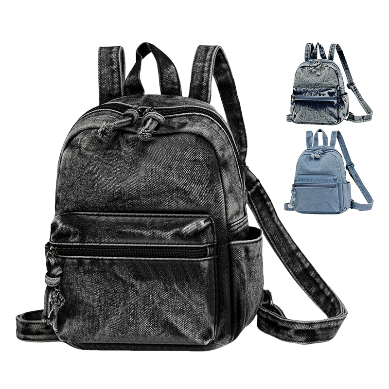 

Retro Faded Denim Mini Double Shoulder Bag Simple Design Autumn New Arrival Backpack Casual Style Handbag From Mainland China