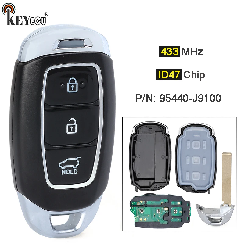 

KEYECU 433.92MHz ID47 Chip P/N: 95440-J9100 Smart Car Remote Control Key for Hyundai Kona 2018 2019 2020