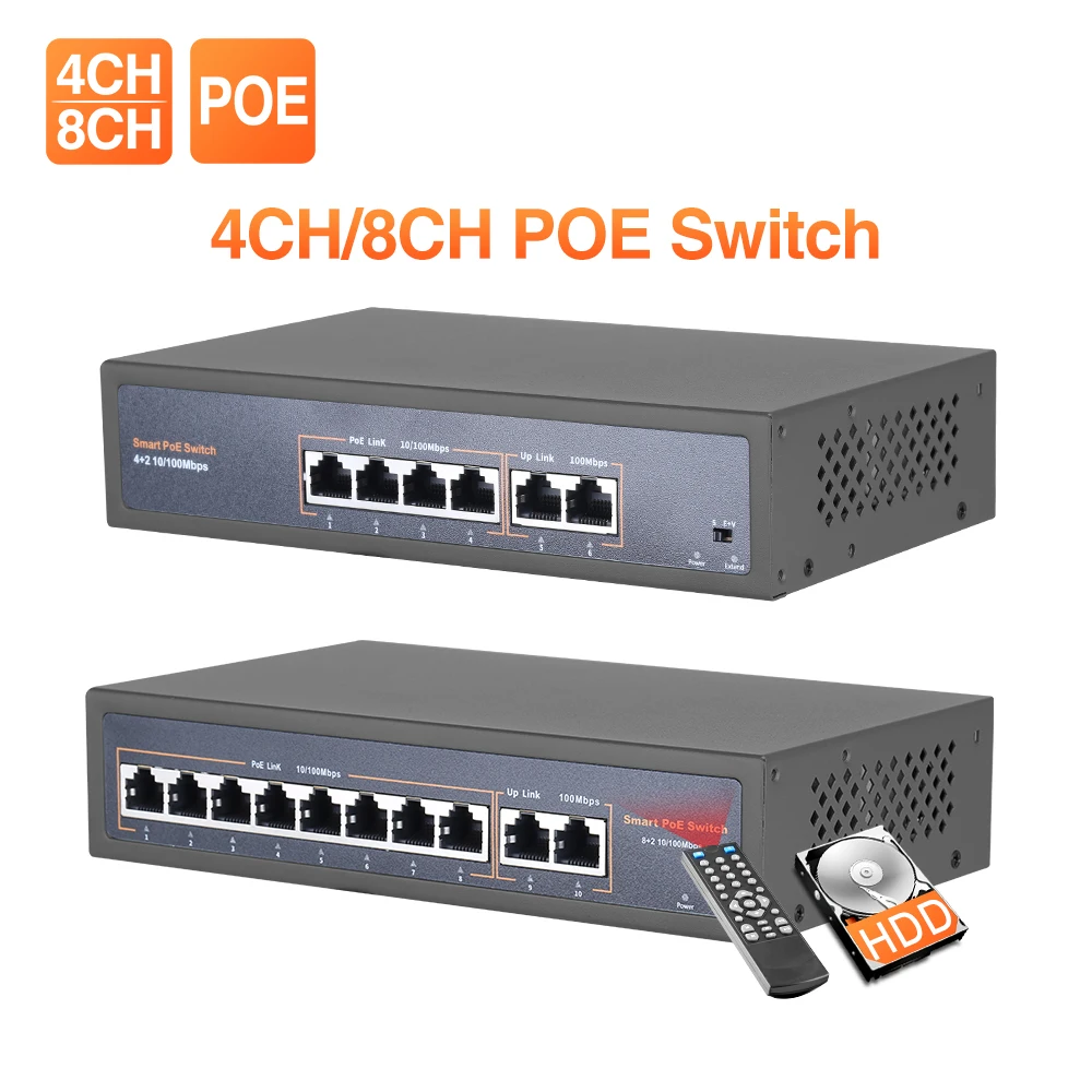 Techage 4CH 8CH 16CH 52V Network POE Switch for Ethernet IP Camera&Wireless AP&CCTV Camera System, With 10/100Mbps IEEE 802.3 af