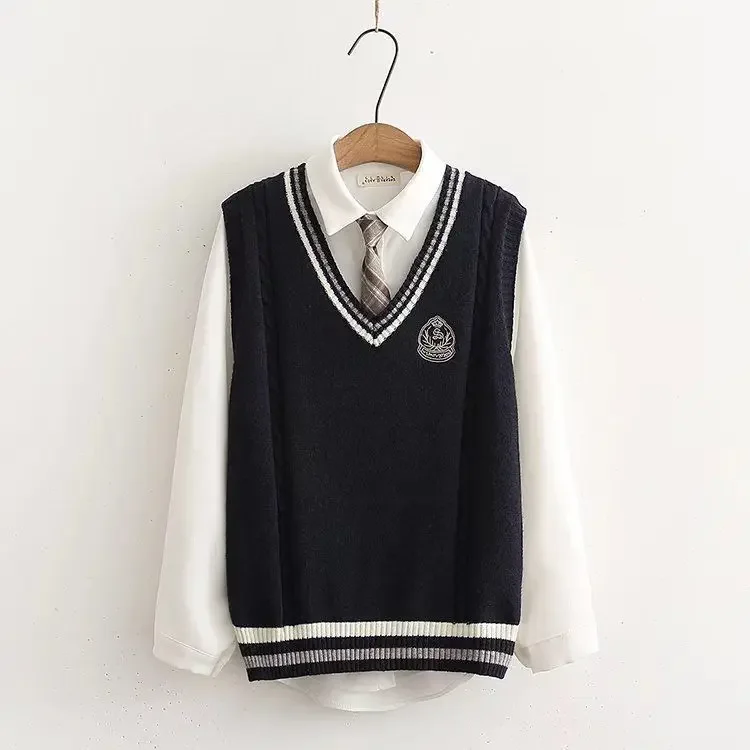 Herbst Neue College Stil Anzüge Studenten Koreanischen Stil Lose langärmelige Shirts Gestrickte Weste zwei-stück Anzug Jk weste Und Hemd