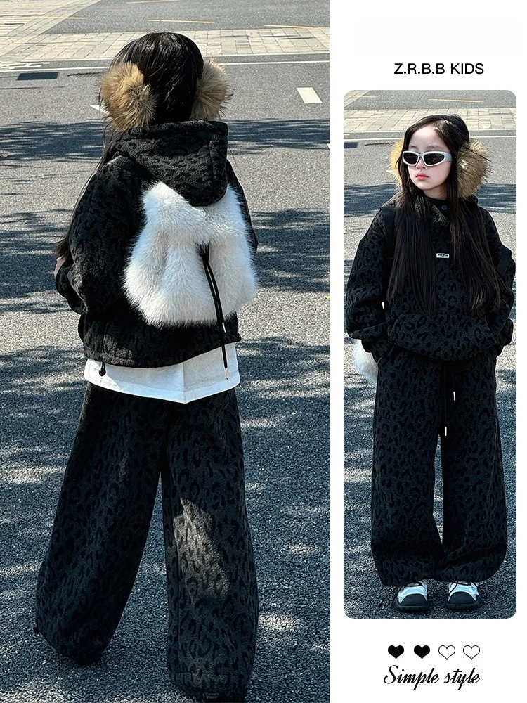 girls-winter-faion-fce-lined-outfit-two-piece-set-warm-casual-sle-children's-clothing-big-kids-korean-sle-ensemble