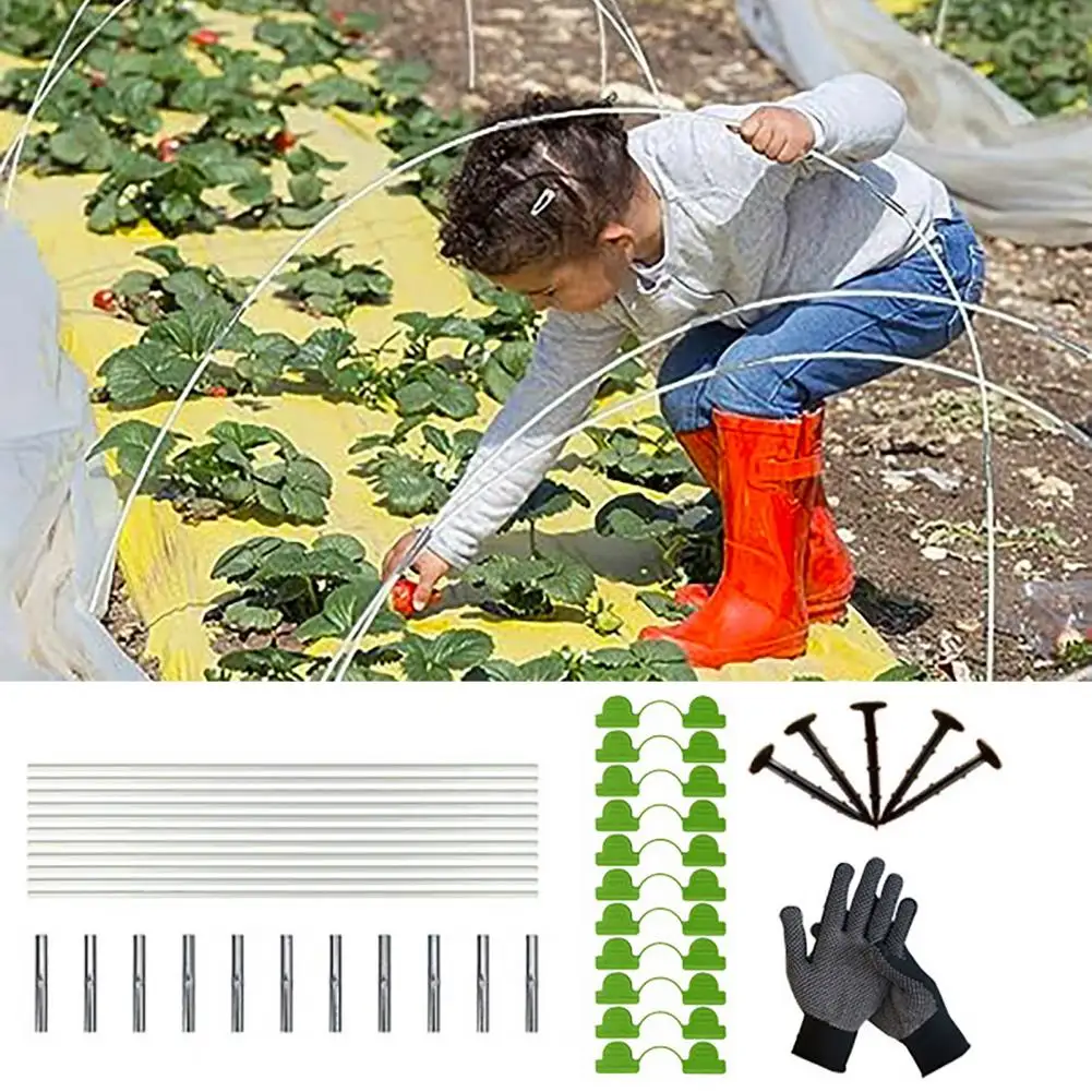 Strong Fiberglass Rods for Plants Garden Hoop Greenhouse Kit Plant Support Garden Stakes Set with Greenhouse Net for Easy