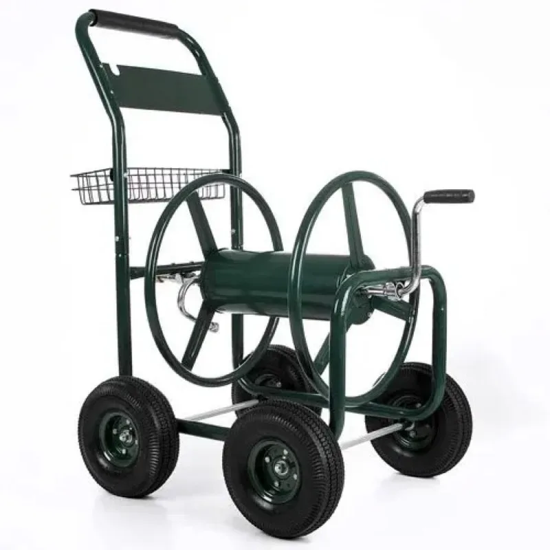 

Садовый грузовик для водопроводных труб, небольшой четырехколесный металлический грузовик для хранения водопроводных труб, стойка для намотки шлангов, портативная стойка для хранения