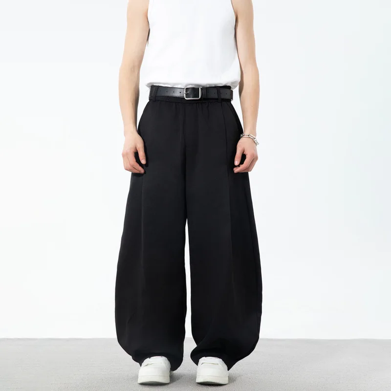 

Loose Slightly Tapered Wide Leg Casual Pants For Men Spring Summer New Pleated Design Scimitar Pants Textured Trendy Brand UUKO