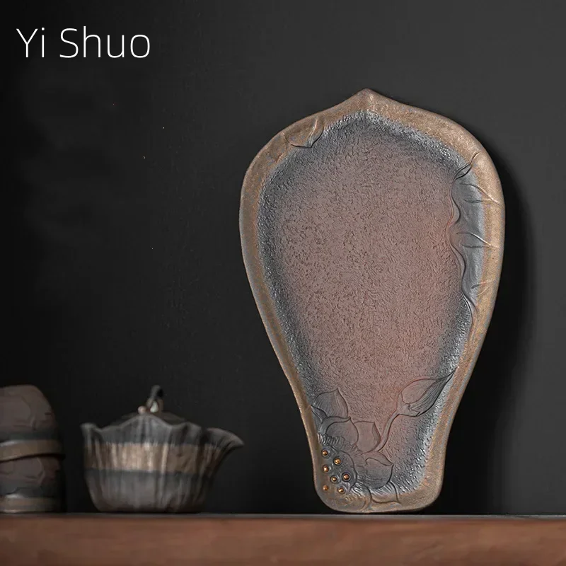 

Japanese Gilding Iron Plate Stoneware Bodhi Bamboo Tea Tray Small Pot Tray Ceramic Teapot Tray Tea Table Gongfu