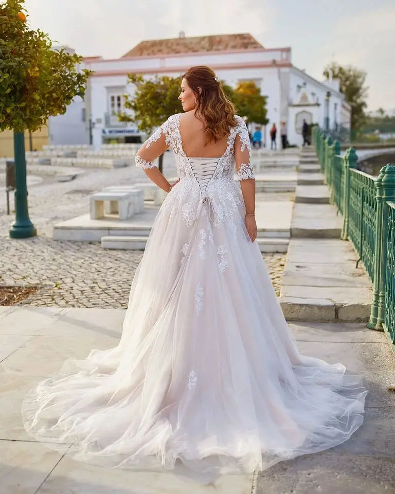 Vestidos De Novia personalizados, Vestidos De Novia con media manga para embarazadas, cuello en V, Apliques De encaje modernos, Vestidos De Novia, Vestidos De Novia