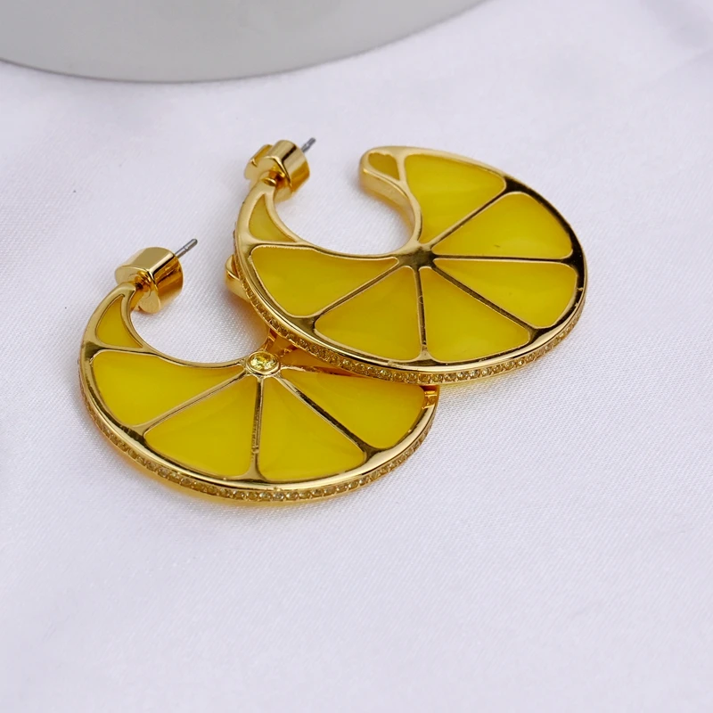 Lemon hoop earrings for women fruit cute earrings summer beach holiday jewelry funny creative jewelry