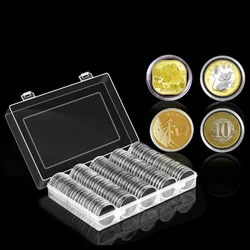 100Pcs Clear Coin Capsule Holder Case Transparent Collectable Coin Storage Box Commemorative Container