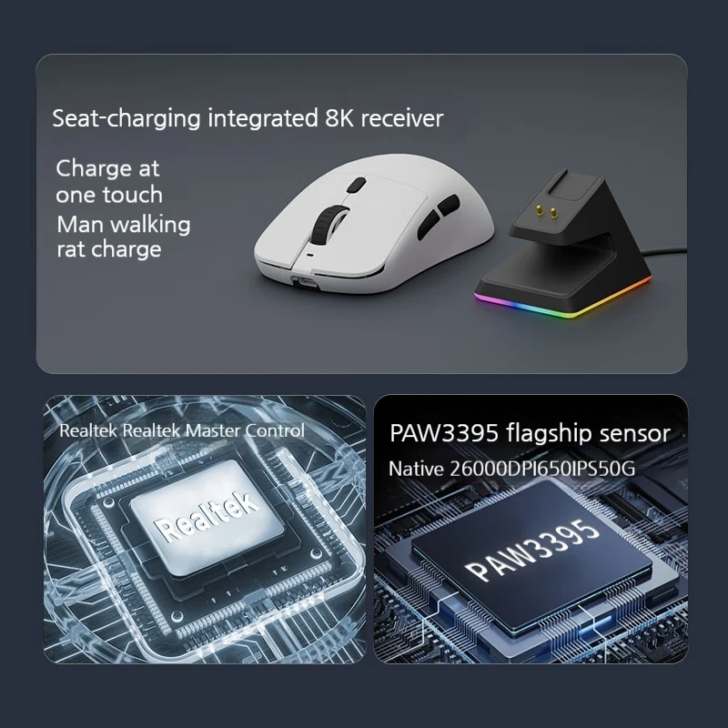 Motospeed X5 Dual-Mode 2.4g ไร้สาย Esports เมาส์ประสิทธิภาพสูง Paw3395 แท่นชาร์จน้ําหนักเบายาว Endurance เกม Mouses