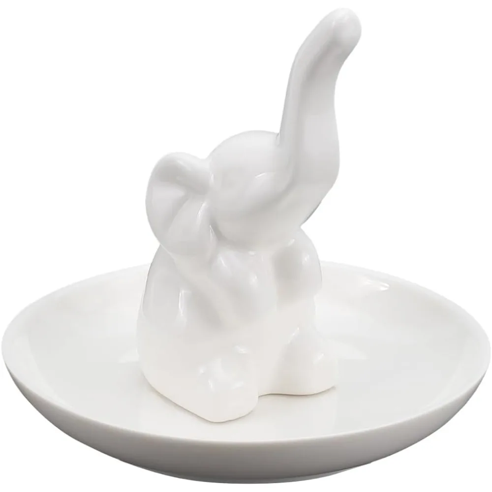 1Pcs Ring Dish Holder Elephant Jewelry Holder Lucky White Tray Porcelain Plate Jewelry Storage Display for Necklace Bracelet